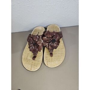 Orthaheel Talia Women's Brown Flower Floral Flip Flop Thong Sandals SZ 7M "AS IS